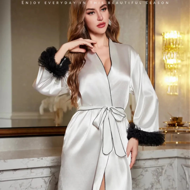 Women's Spring Autumn Sexy Silk Satin Rob