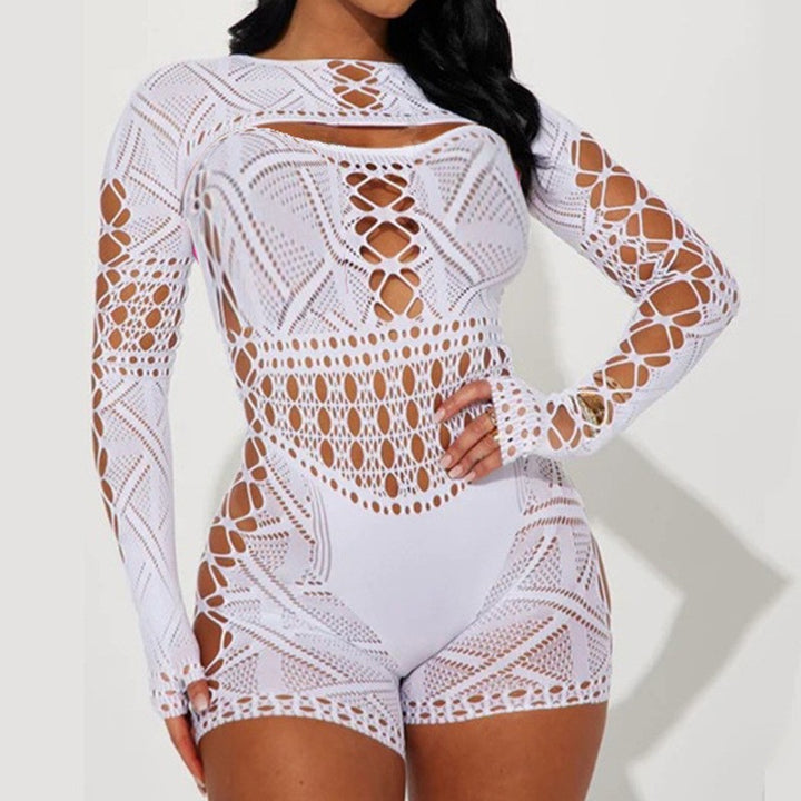 Sexy Hollow Mesh Long-Sleeve Bodysuit – Temptation in Patterns