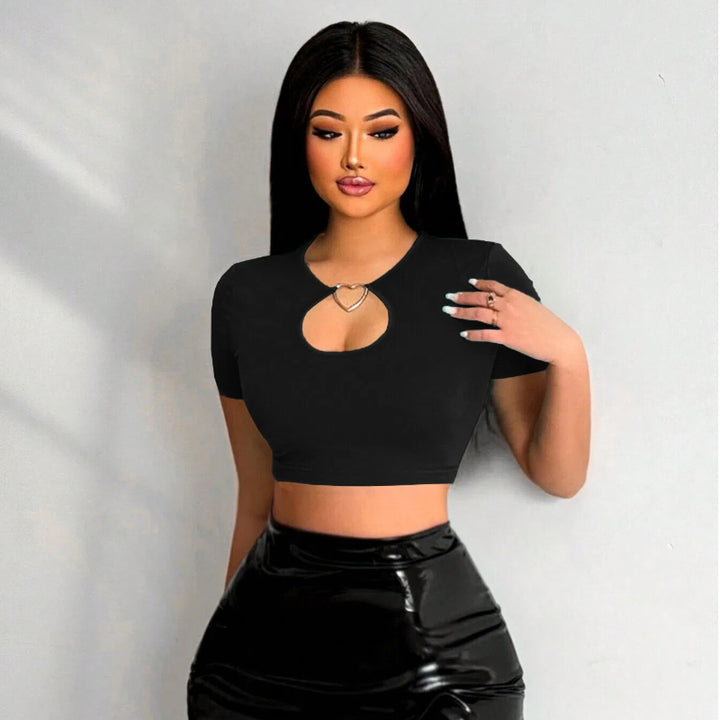 Sensual Cut-Out Round Neck Tee – Bold, Minimal & Irresistible