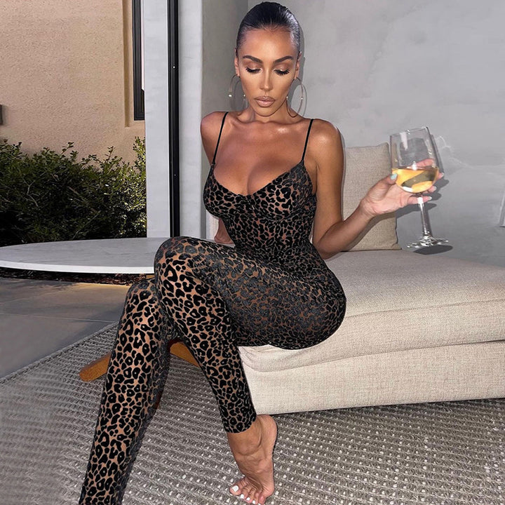 Leopard Print Bodycon Jumpsuit for Women