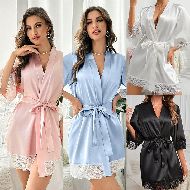 Women's Long Lace Trim Robe
