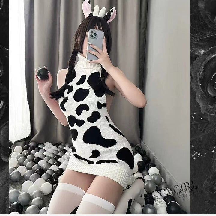 Women's Cow Print Knit Sweater