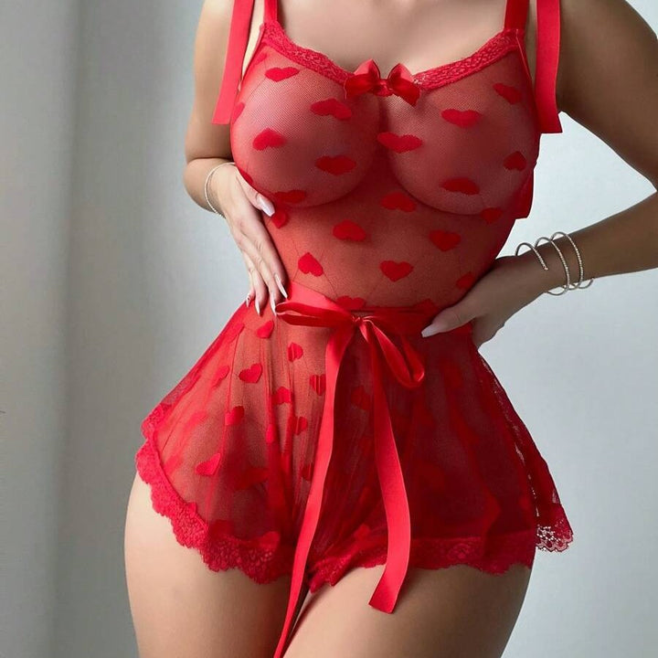 Heart Mesh Babydoll Lingerie