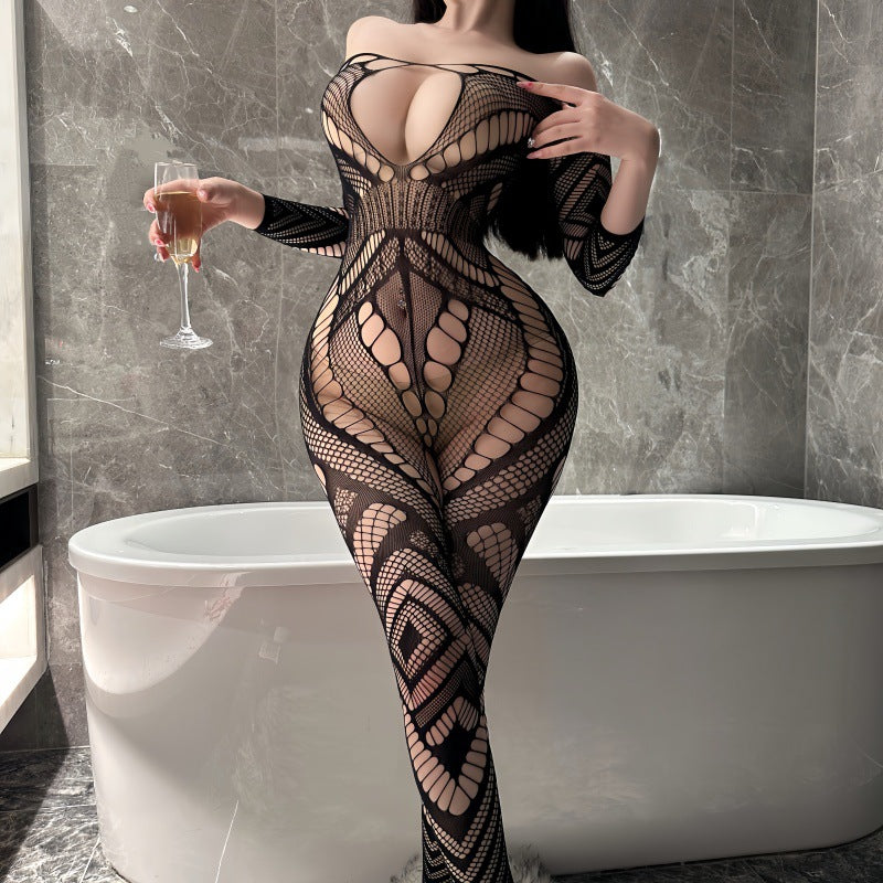 Sheer Hollow-Out Fishnet Bodysuit Lingerie