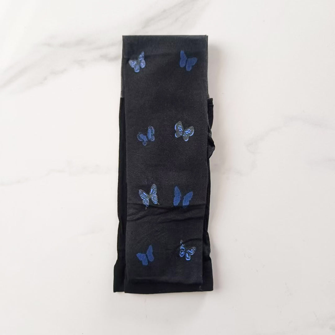 Blue Butterfly Pattern Sheer Tights – Elegant Transparent Pantyhose