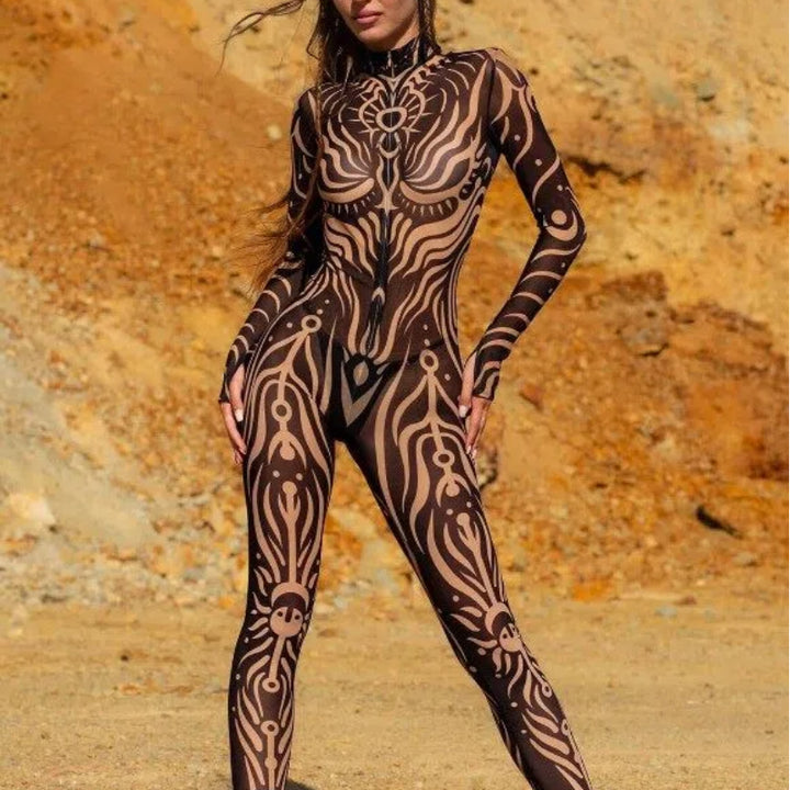 Tribal Illusion Printed Full-Body Bodysuit
