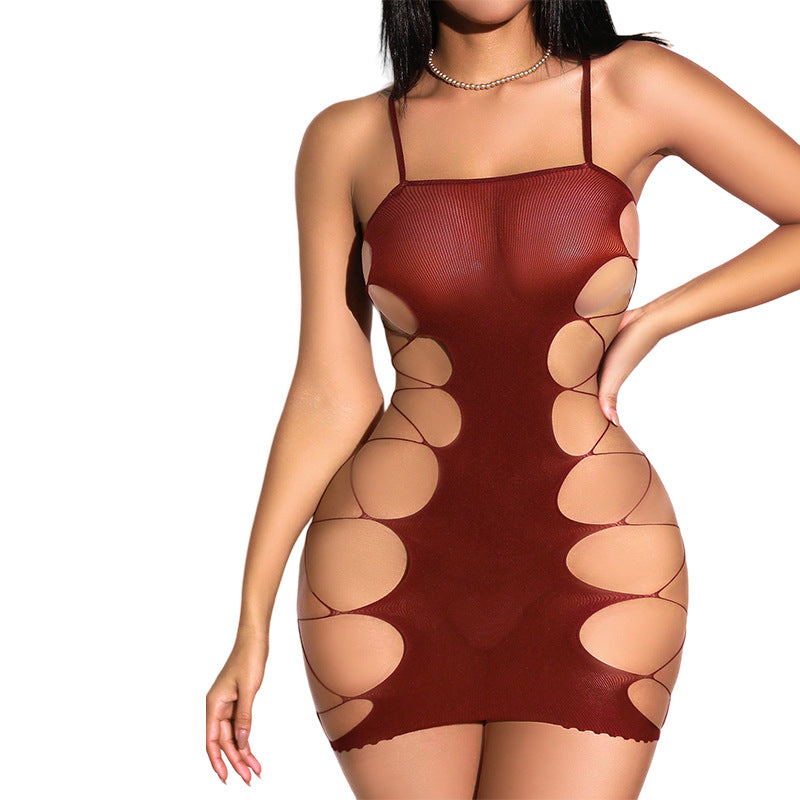 Crimson Desire Cutout Mini Dress – Seamless Hollow-Out Bodycon Lingerie