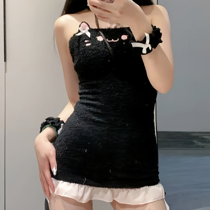 Cute Cat Knit Mini Dress Set – Kawaii Bodycon Sleep Dress