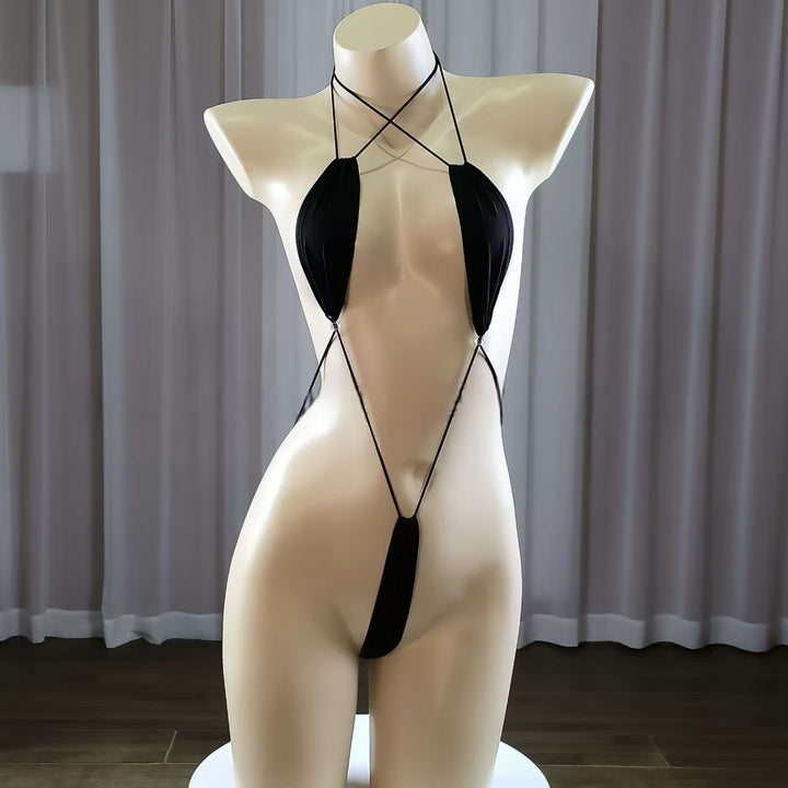 Sexy Minimalist Micro Strap Teddy Bodysuit – Halter Open Design One-Piece Lingerie