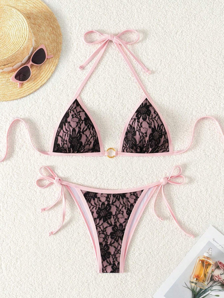 Floral Lace Bikini Set – Sexy Feminine Two Piece Swimsuit
