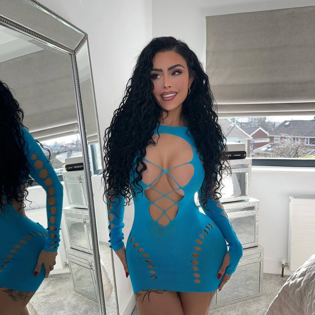 Cut-Out Fishnet Bodycon Dress – Sexy Distressed Mesh Mini Dress