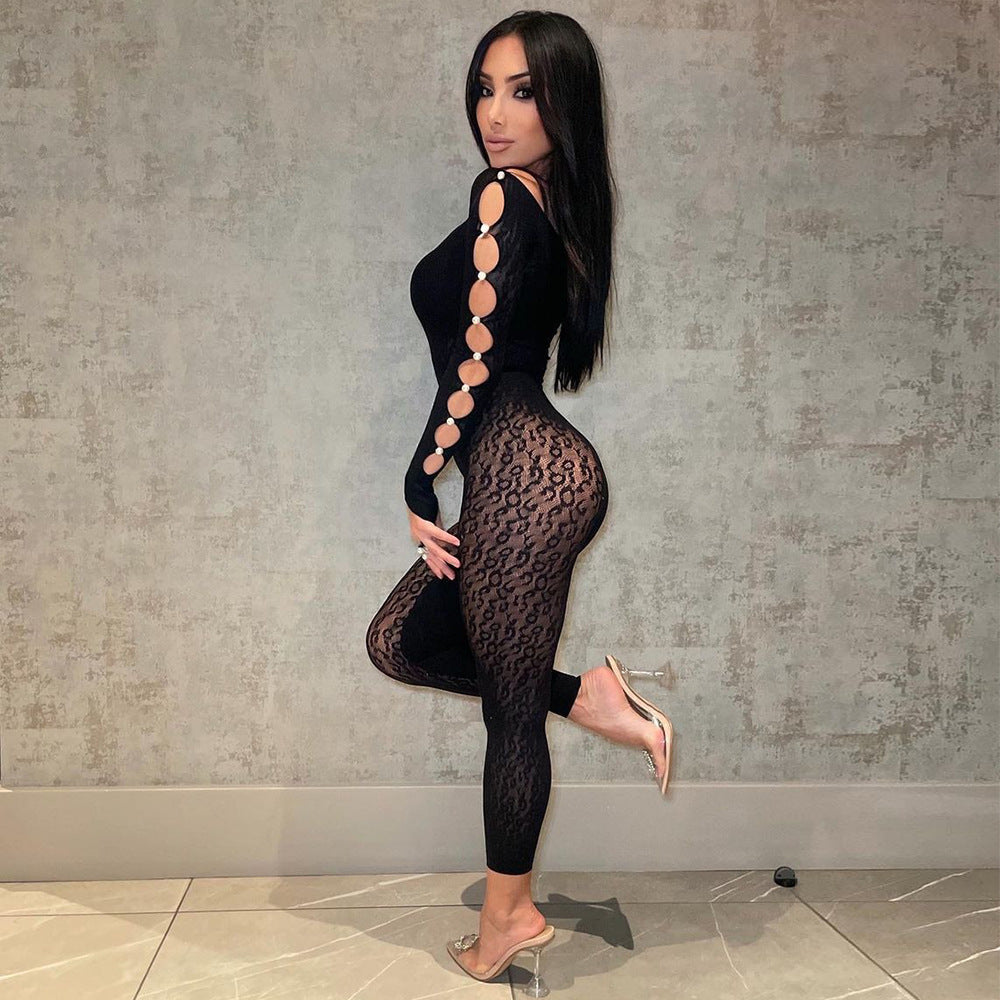 Leopard Mesh Bodystocking – Sexy See-Through One-Piece Lingerie for Women