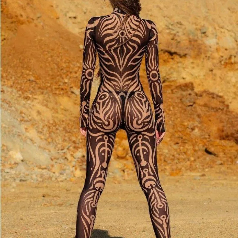 Tribal Illusion Printed Full-Body Bodysuit
