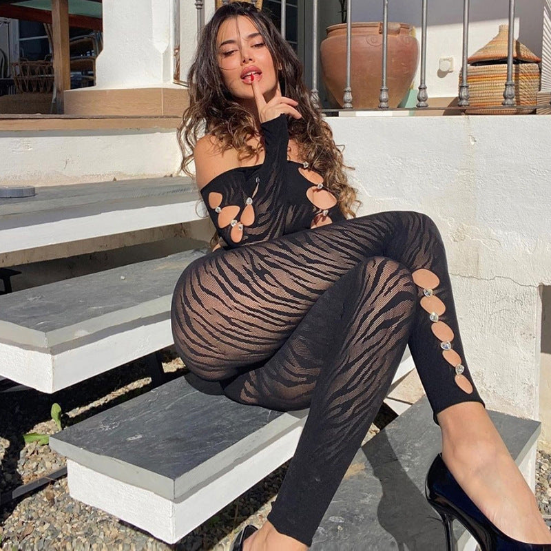 Strapless Cut-Out Mesh Bodysuit – Sexy Long Sleeve Sheer Bodycon One-Piece