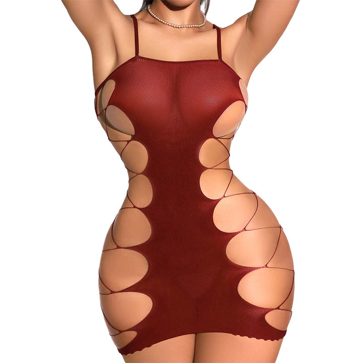 Crimson Desire Cutout Mini Dress – Seamless Hollow-Out Bodycon Lingerie