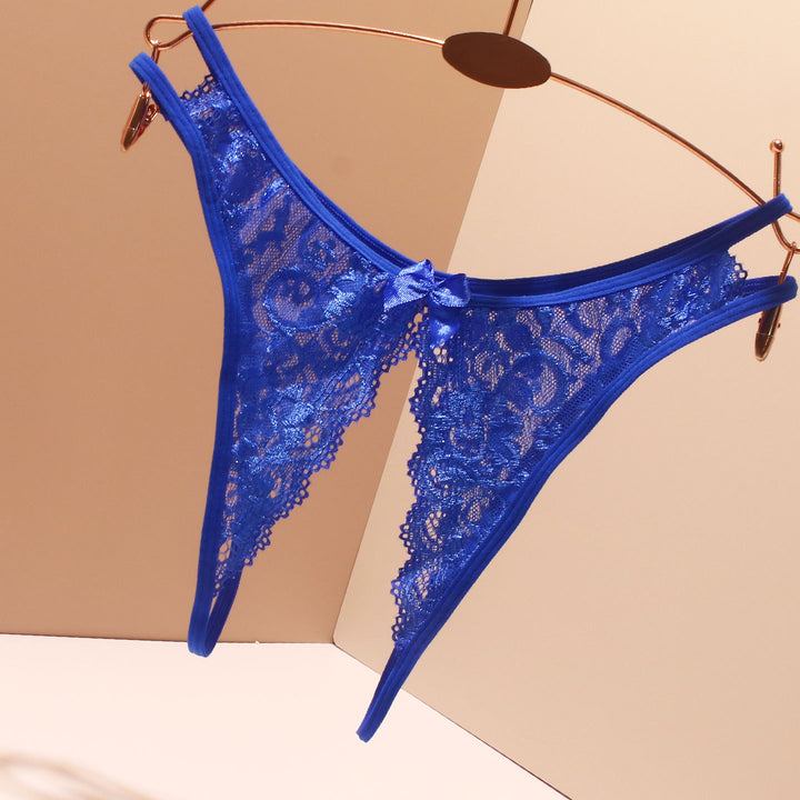 Women's Lace Sheer Open-Crotch Thong Panty – Low Rise Hollow-Out Seamless Lingerie