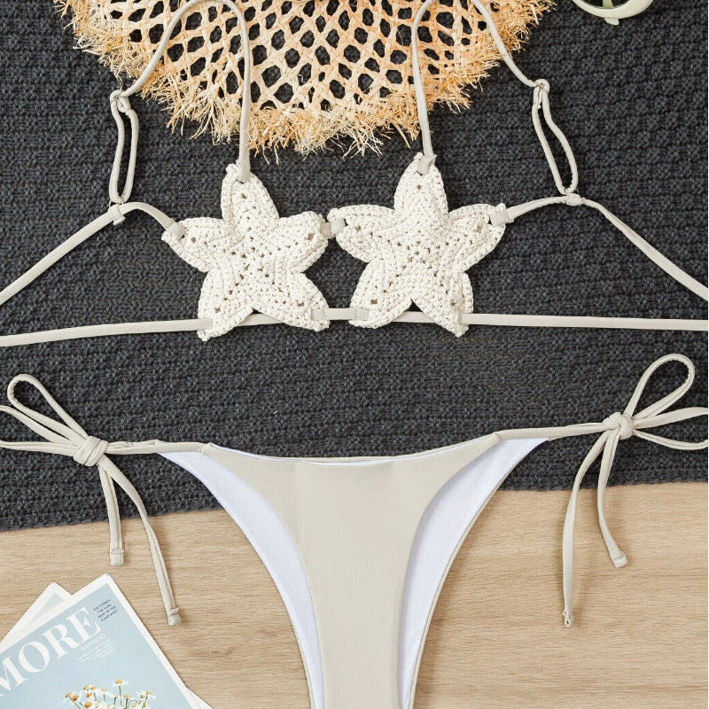 Starfish Crochet Bikini Set – Handmade Look Tie-Side Two Piece Swimsuit