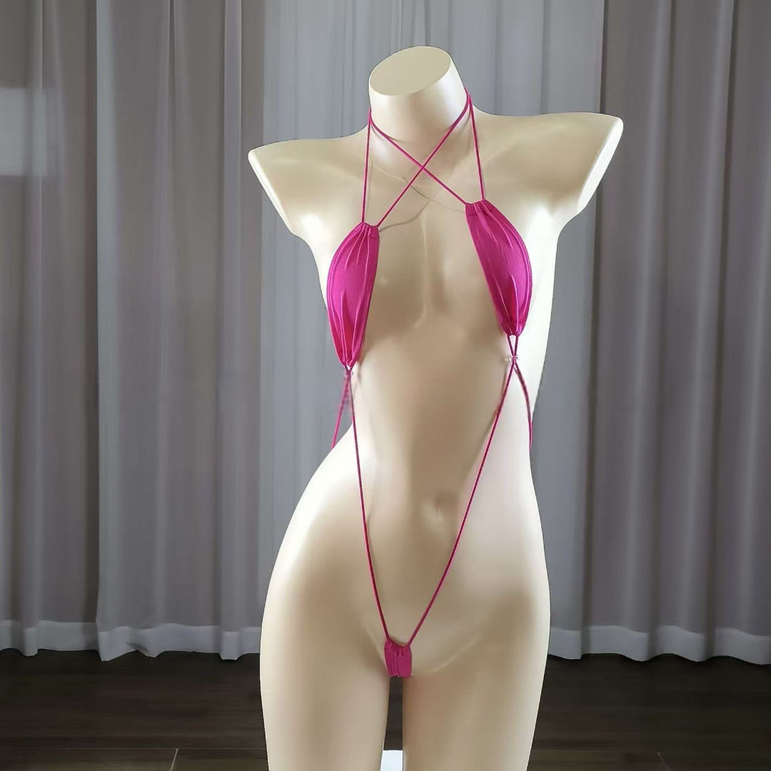Sexy Minimalist Micro Strap Teddy Bodysuit – Halter Open Design One-Piece Lingerie