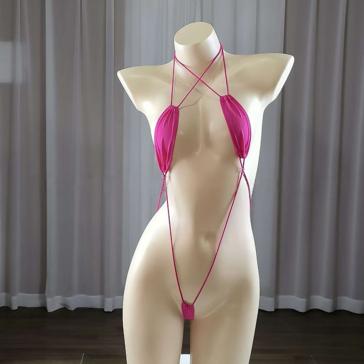Sexy Minimalist Micro Strap Teddy Bodysuit – Halter Open Design One-Piece Lingerie