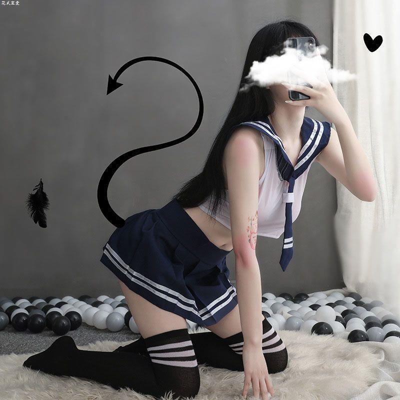 Sexy Sailor Schoolgirl Costume Lingerie Set Crop Top & Pleated Skirt Cosplay Outfit