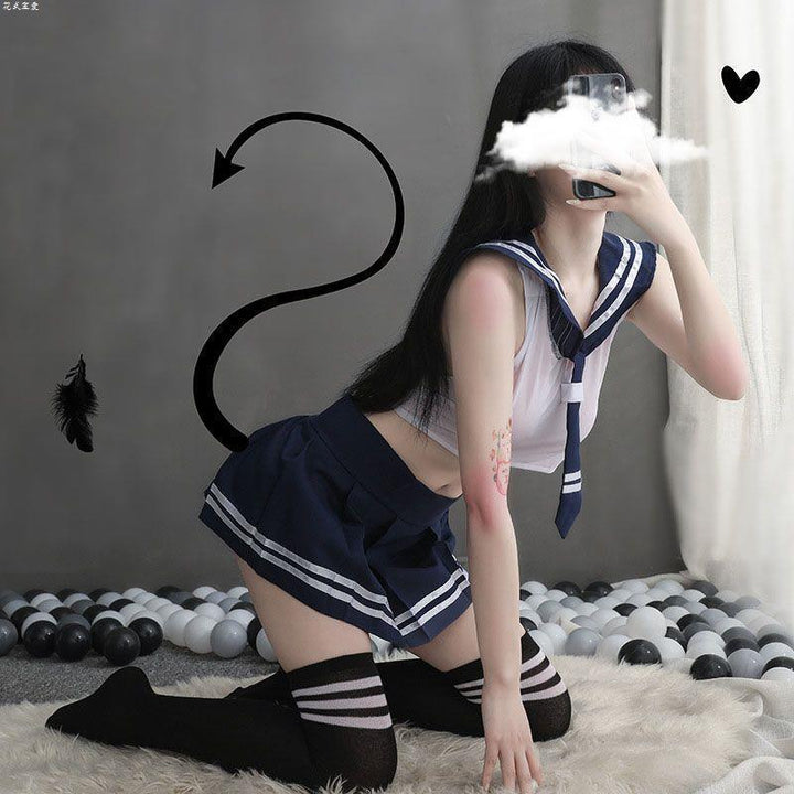 Sexy Sailor Schoolgirl Costume Lingerie Set Crop Top & Pleated Skirt Cosplay Outfit