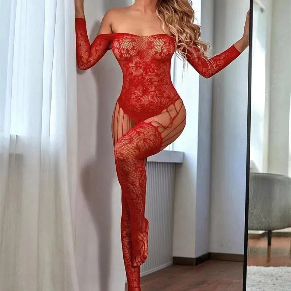 Sexy Off-Shoulder Jacquard Bodystockin