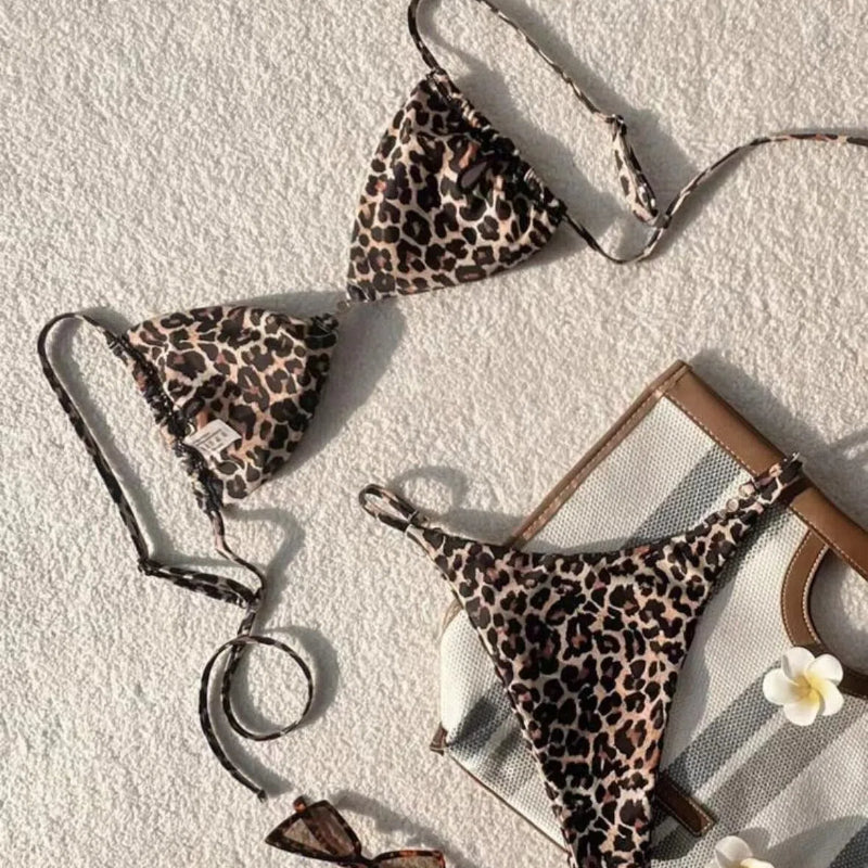 Leopard Print Sexy 2-Piece Lingerie Set – Wild Leopard Bra & Thong for Women