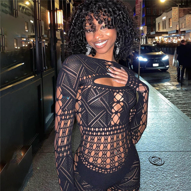 Sexy Hollow Mesh Long-Sleeve Bodysuit – Temptation in Patterns