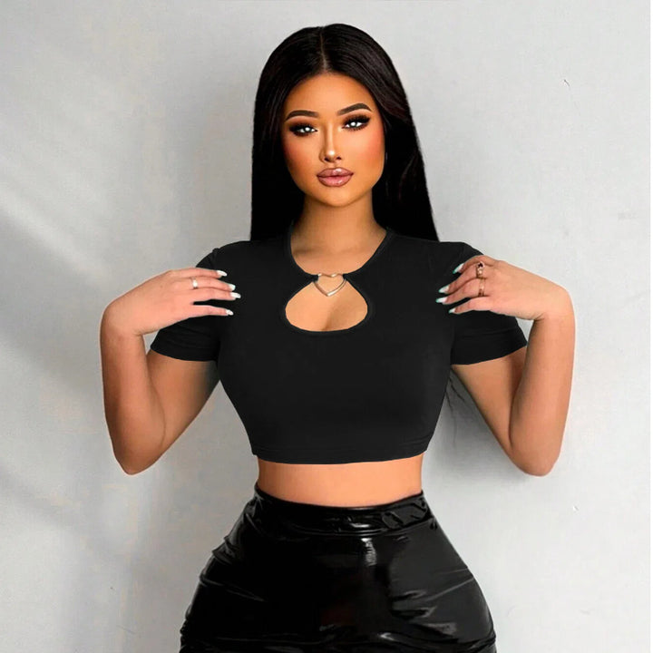 Sensual Cut-Out Round Neck Tee – Bold, Minimal & Irresistible