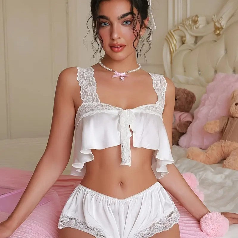 Sweet & Sexy Lace Cami Pajama Set – Sheer Temptation Two-Piece Lounge Lingerie