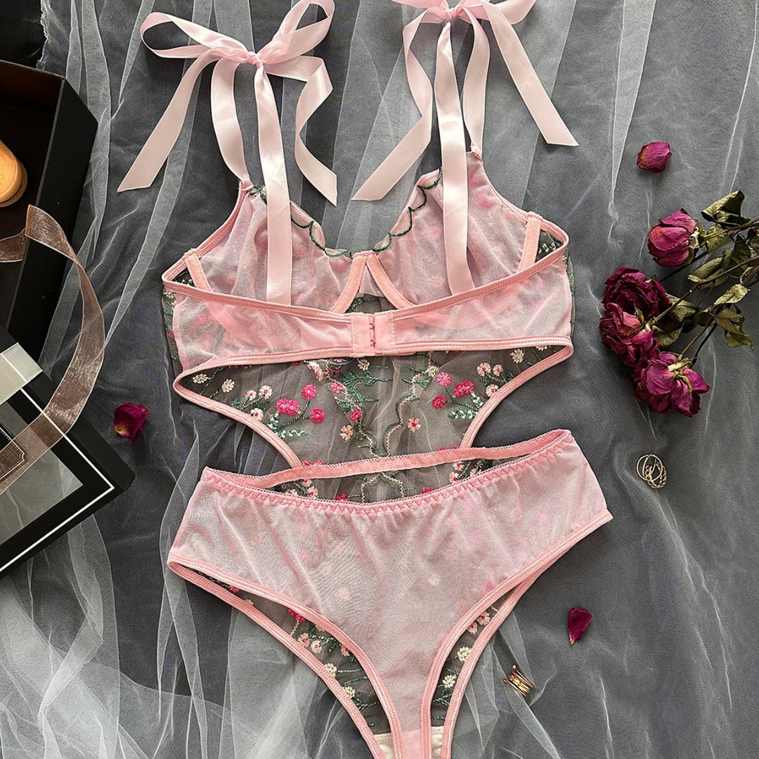 French Floral Embroidered Sheer Bodysuit – Ultra-Thin Mesh Sexy Lingerie