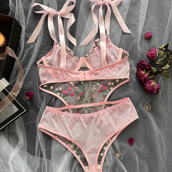 French Floral Embroidered Sheer Bodysuit – Ultra-Thin Mesh Sexy Lingerie