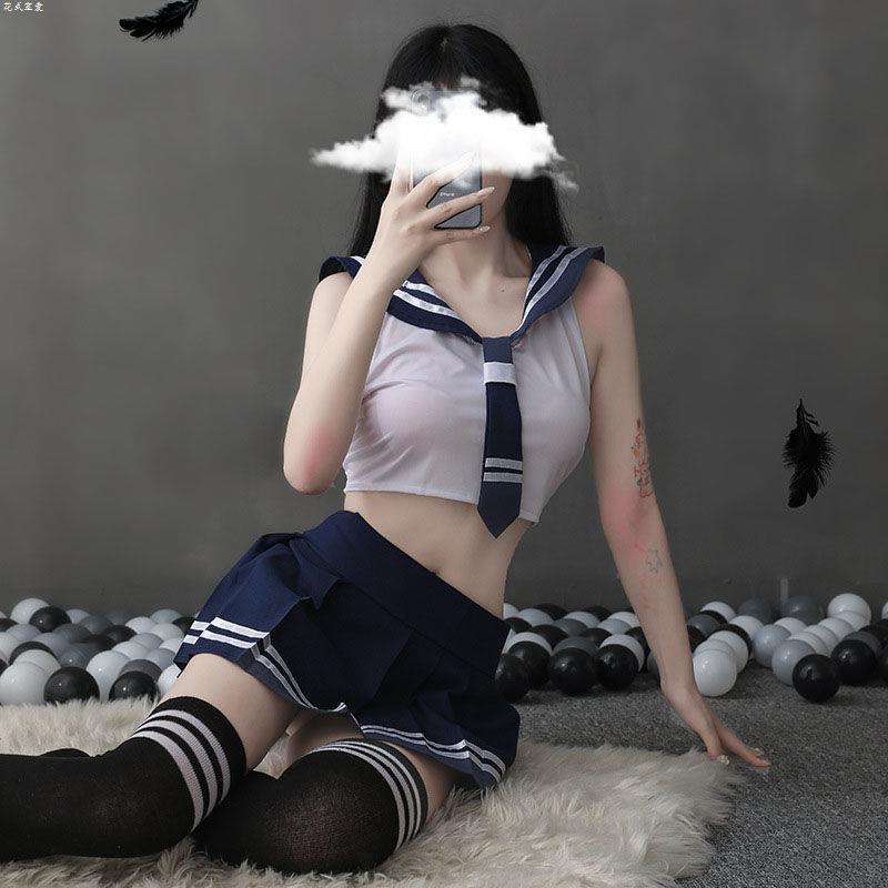 Sexy Sailor Schoolgirl Costume Lingerie Set Crop Top & Pleated Skirt Cosplay Outfit