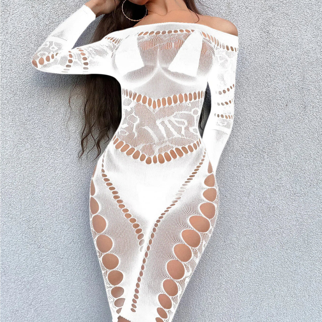 Sexy Fishnet Long Sleeve Bodysuit Dress