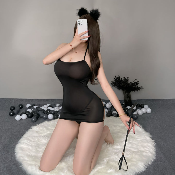 Sexy Strappy Bodycon Mini Dress – Side Cutout Ruched Sleeveless Lingerie Dress