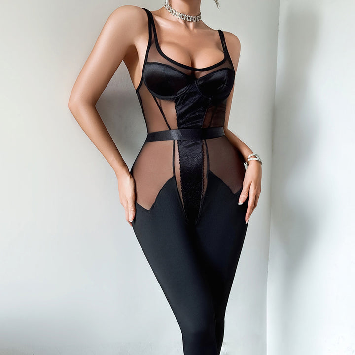 Sheer Mesh Lace Bodysuit Lingerie – Satin Cup Cutout Teddy with Adjustable Straps