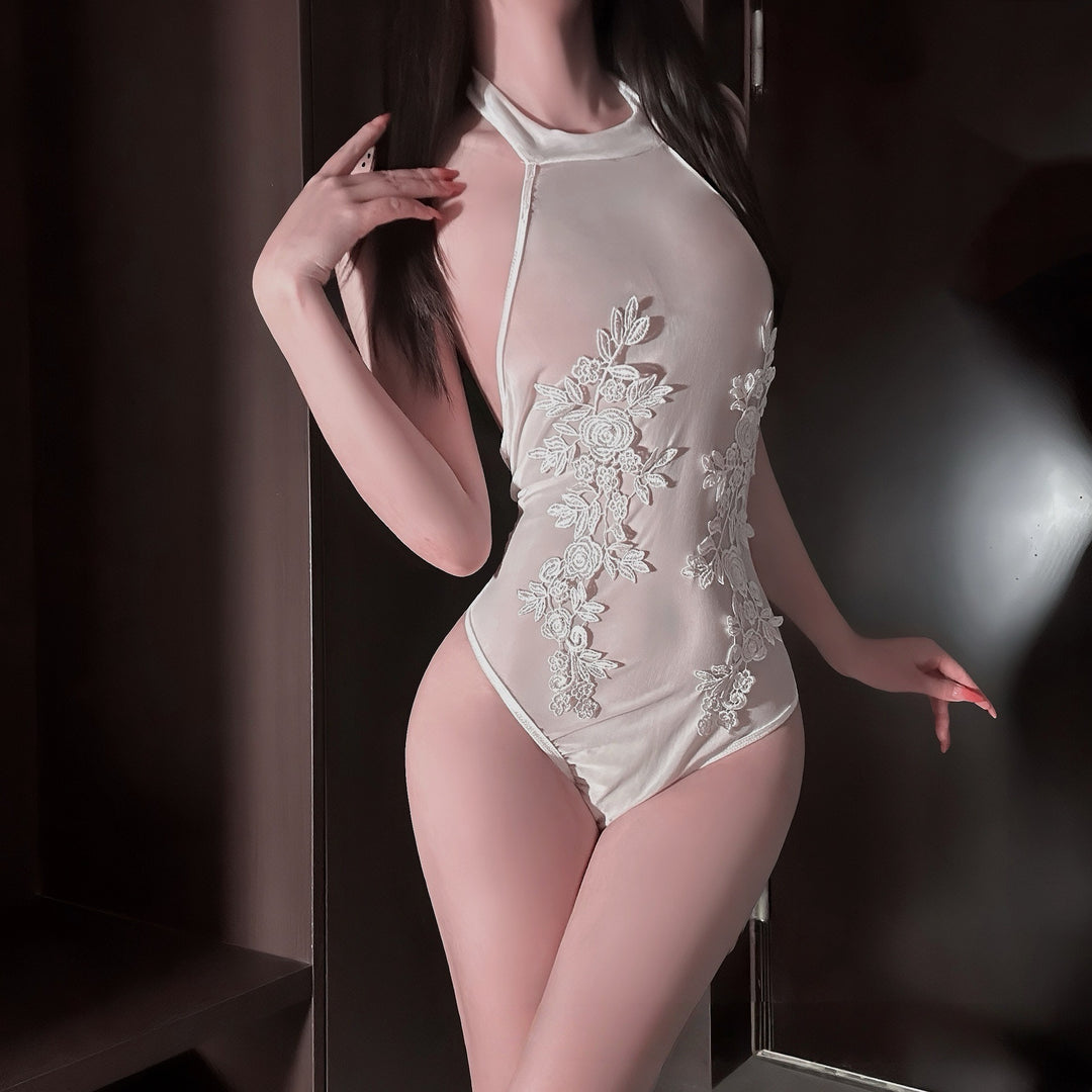 Elegant Sheer Embroidered Lace Bodysuit