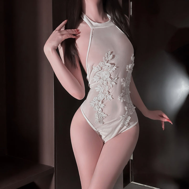 Elegant Sheer Embroidered Lace Bodysuit