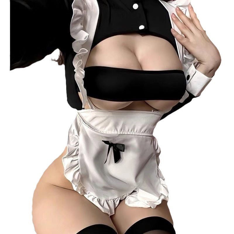 Cute Anime Maid Lingerie Set – Kawaii Cosplay Uniform Dress with Open-Crotch Design