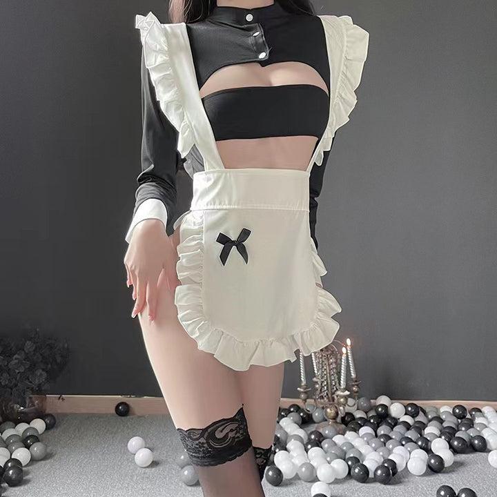 Cute Anime Maid Lingerie Set – Kawaii Cosplay Uniform Dress with Open-Crotch Design