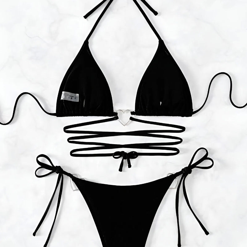 Heart Ring Cut-Out Bikini Set – Sexy Strappy Tie Side Swimwear