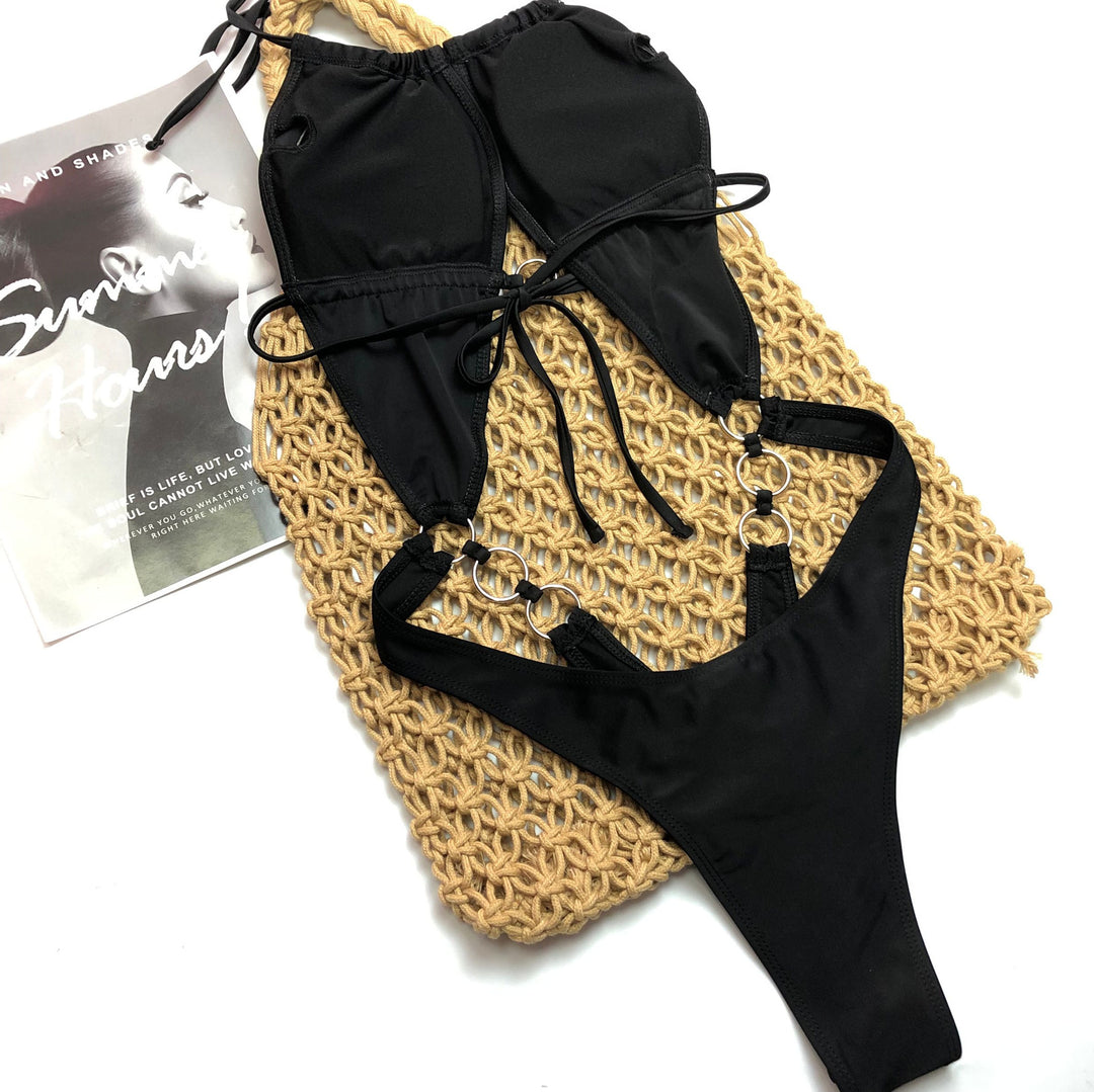 Black Cut-Out Ring Monokini Sculpting Fit Sexy One Piec