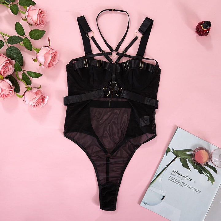 Strappy Mesh Harness Bodysuit – Sheer Cut-Out Sexy Lingerie