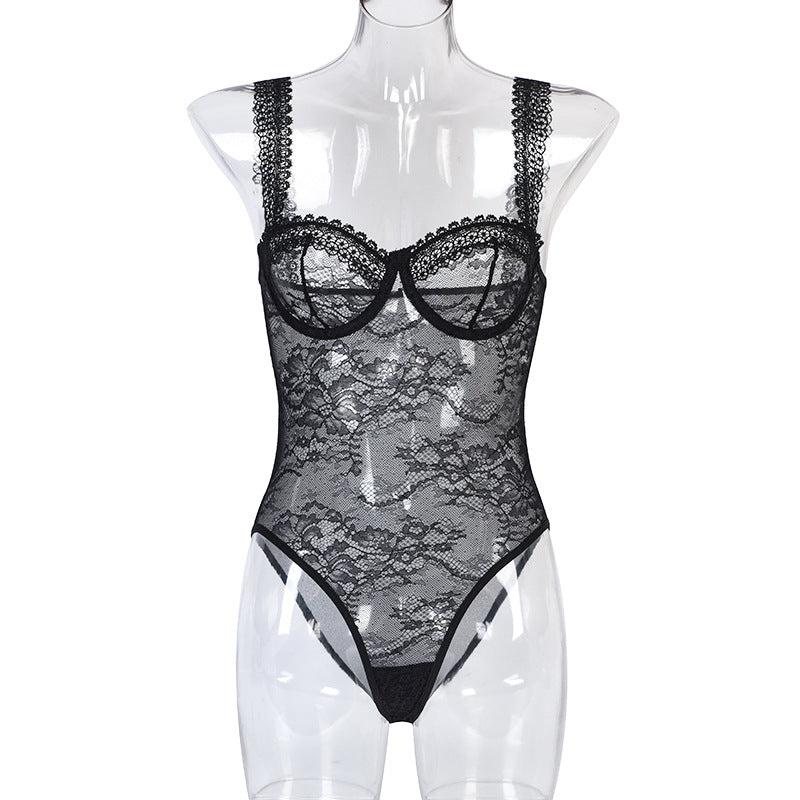 Elegant Sheer Lace Bodysuit – Underwire One-Piece Lingerie