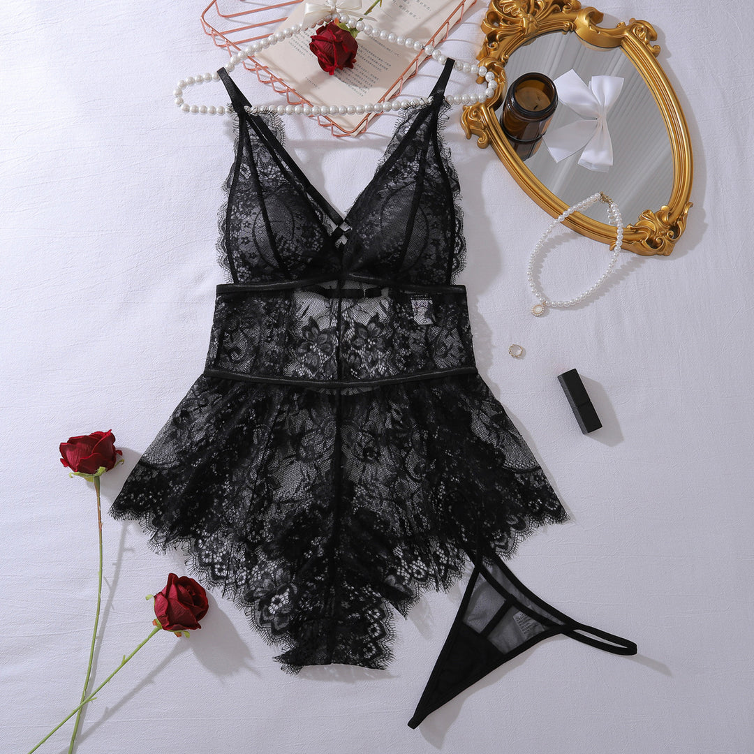 Black Lace Mesh Cut-Out Teddy – Sexy Sheer Shapewear Bodysuit