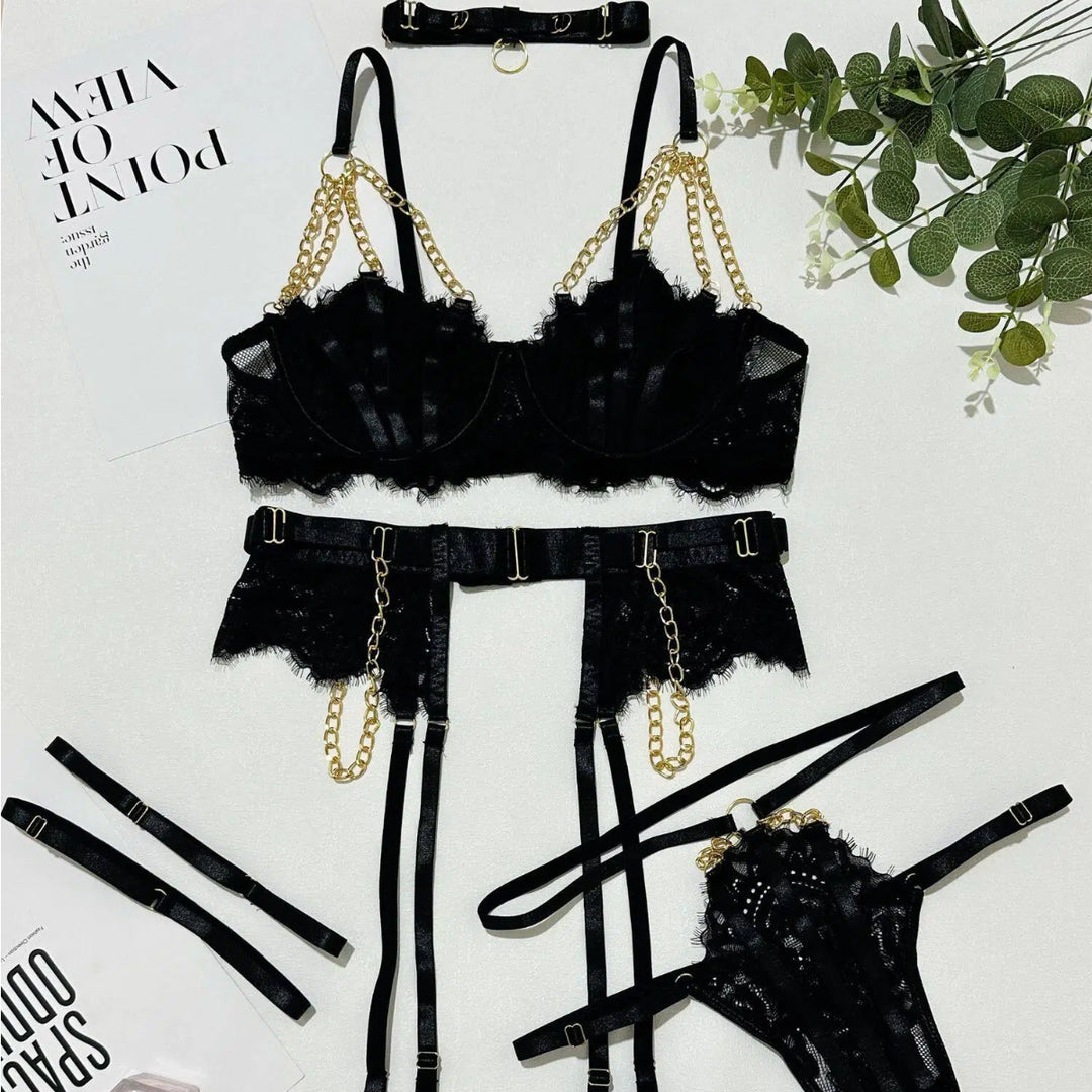 Sexy Lace Bra & Chain Harness Set
