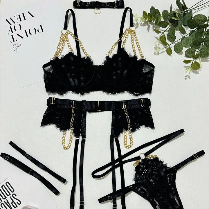 Sexy Lace Bra & Chain Harness Set