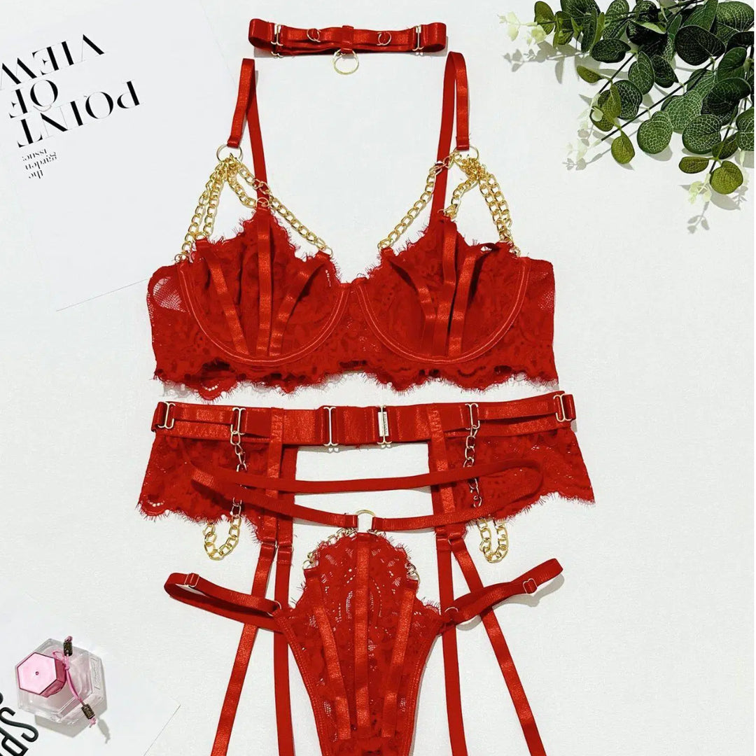 Sexy Lace Bra & Chain Harness Set