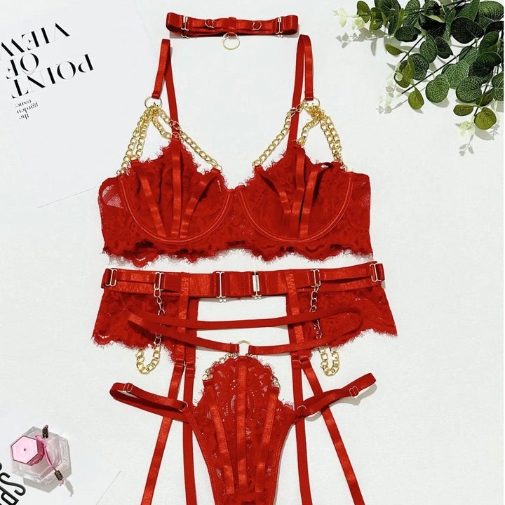 Sexy Lace Bra & Chain Harness Set