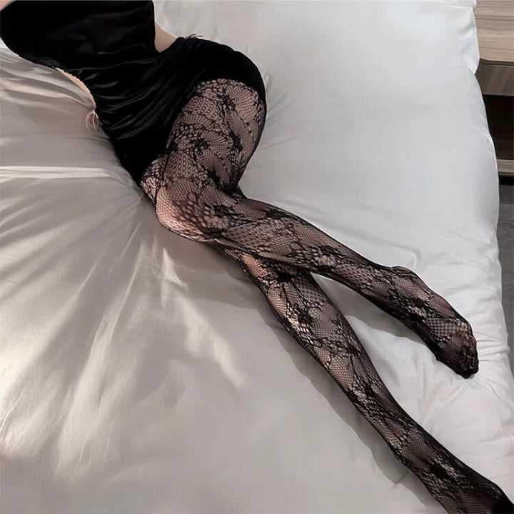Sexy Black Lace Fishnet Bodysuit Stockings